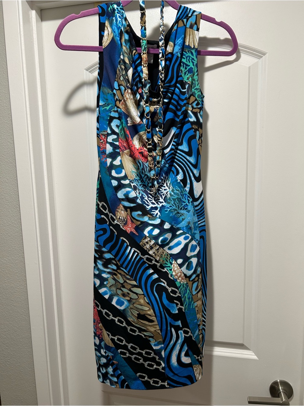 Blue Multicolor Cowl Neck Dress - Beautiful Print!